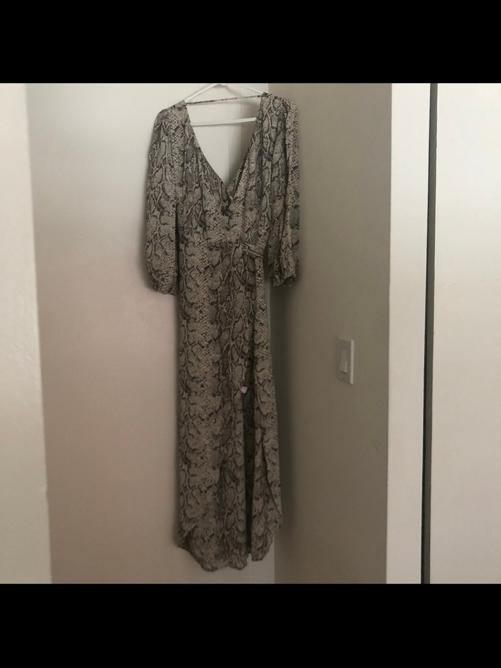 Reformation Beige Snake-Print Wrap Maxi Dress